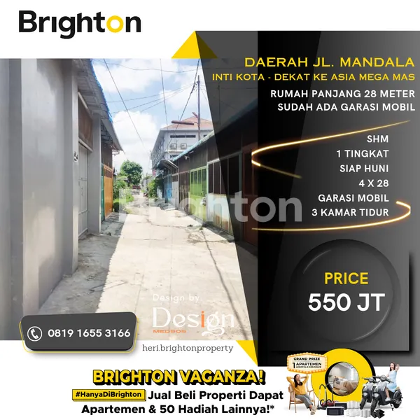 RUMAH INTI KOTA. DAERAH JL. MANDALA. PANJANG 28 METER. DEKAT KE ASIA MEGA MAS
