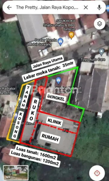 BENGKEL + RUMAH + RUKO + TANAH KOSONG DI PINGGIR JALAN RAYA