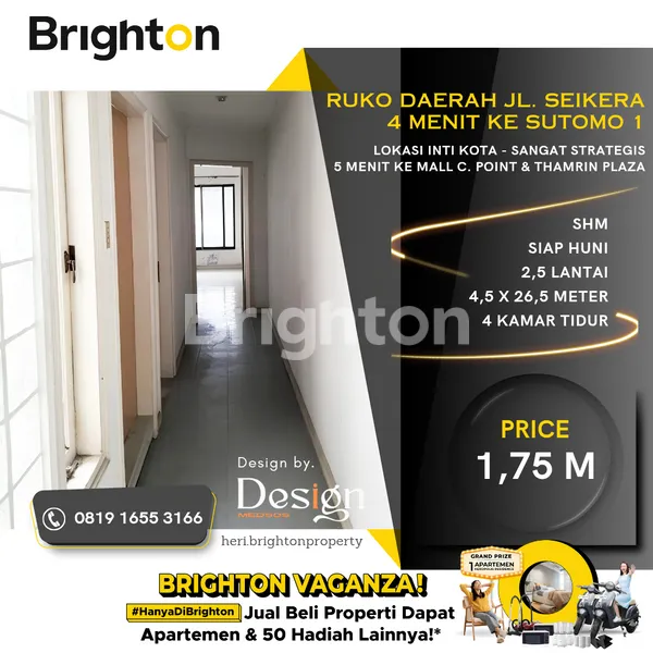 image RUKO INTI KOTA. DAERAH JL. SEIKERA. 4 MENIT KE SEKOLAH SUTOMO 1, 5 MENIT KE MALL CENTER POINT & THAMRIN PLAZA (1)