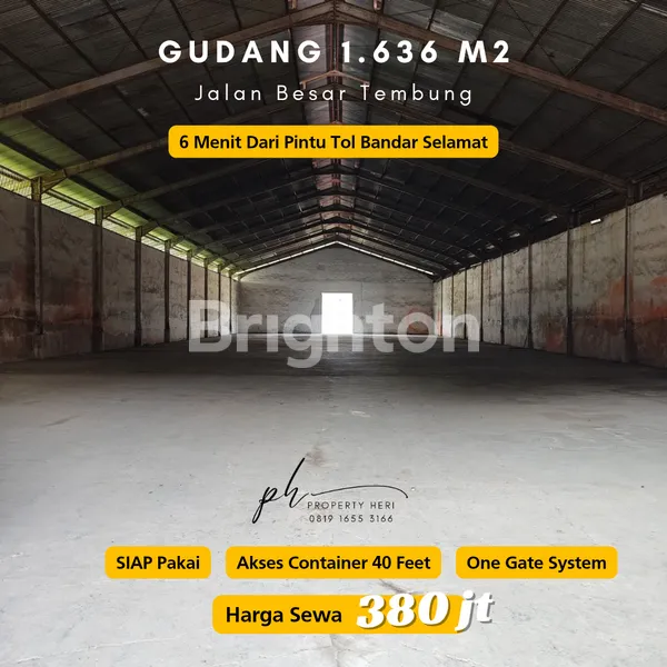 image DI SEWAKAN. GUDANG LUAS 1.636 M2. BESAR TEMBUNG. AKSES CONTAINER 40 FEET.  6 MENIT DARI TOL BANDAR SELAMAT (1)