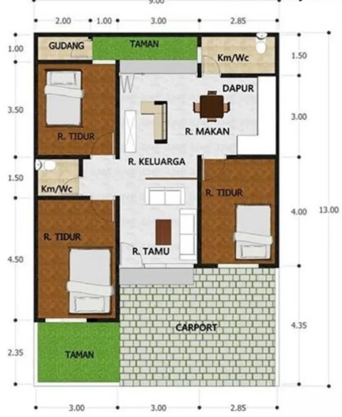desain rumah minimalis 3 kamar hijau
