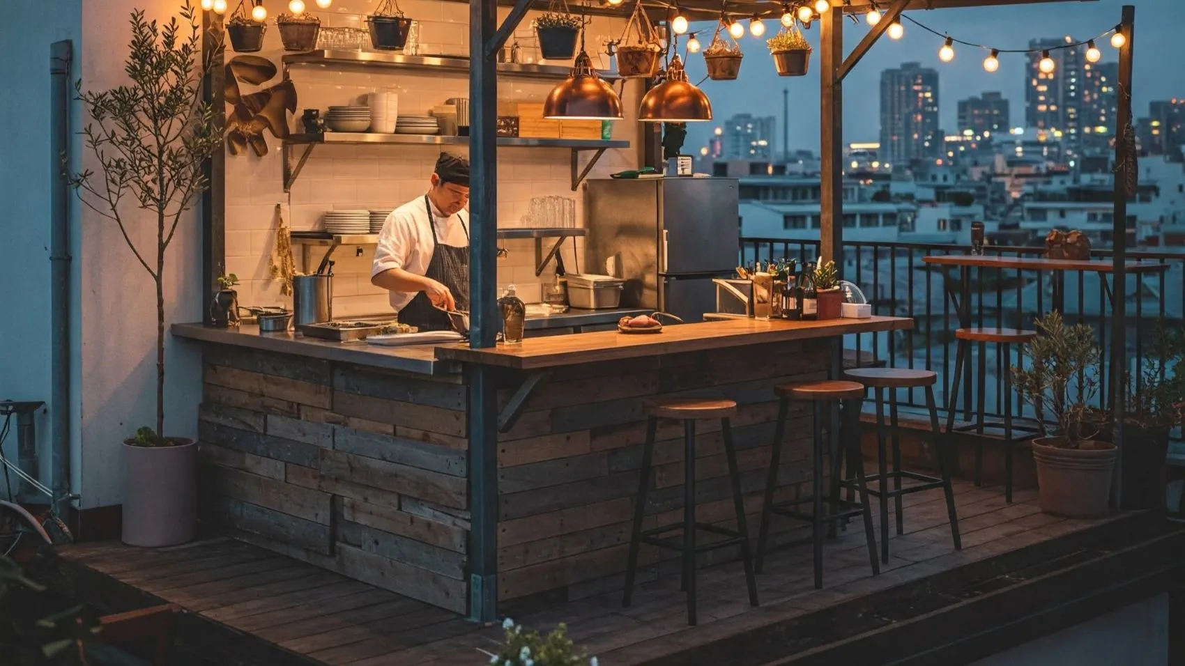 rooftop dapur terbuka mini cafe