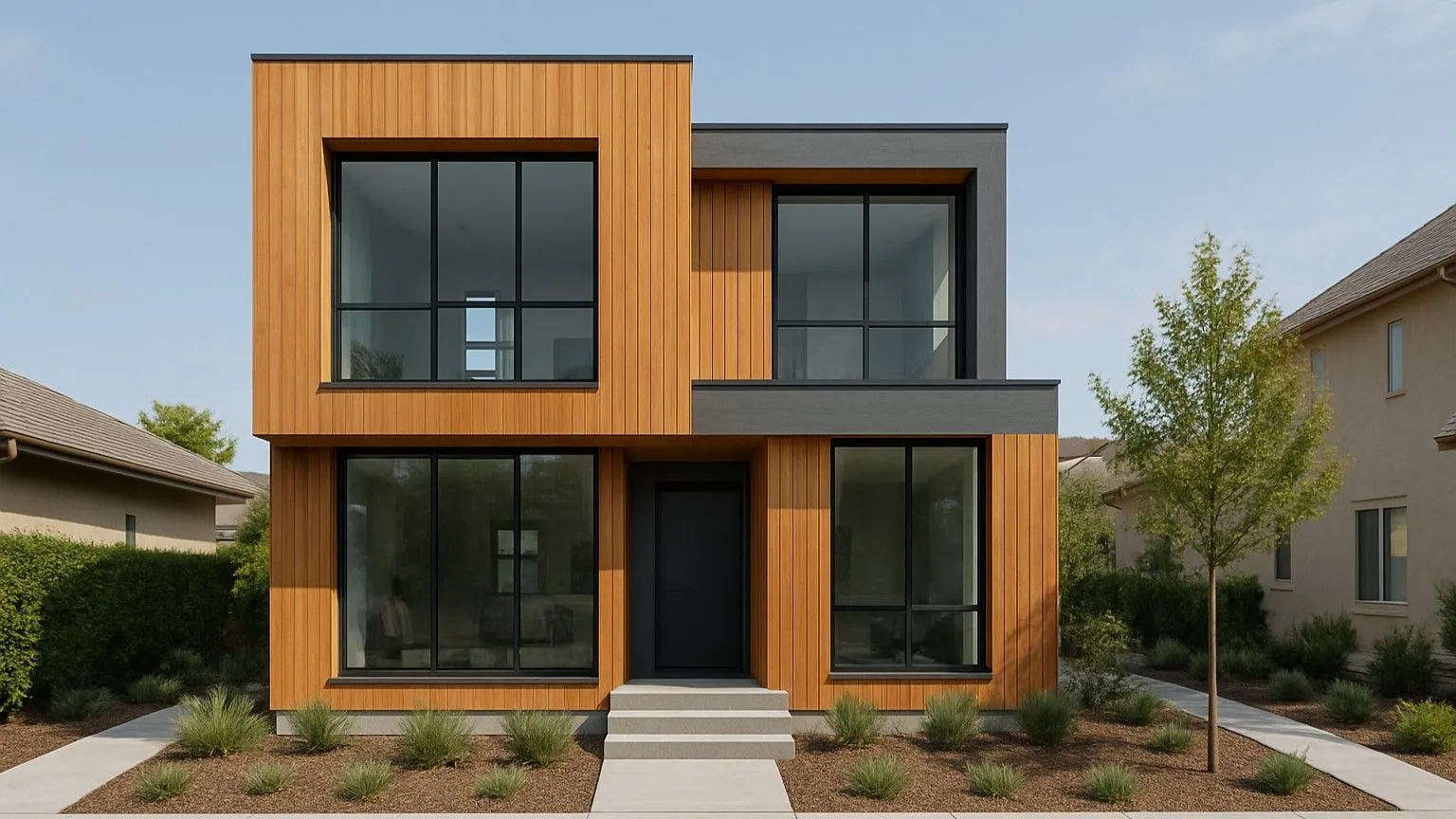 desain rumah 2 lantai minimalis modern elegan kombinasi kayu dan kaca 13