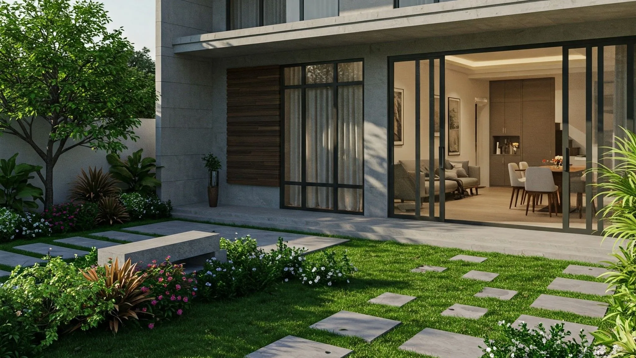 desain rumah 2 lantai minimalis modern elegan pemilihan taman mini depan belakang 16