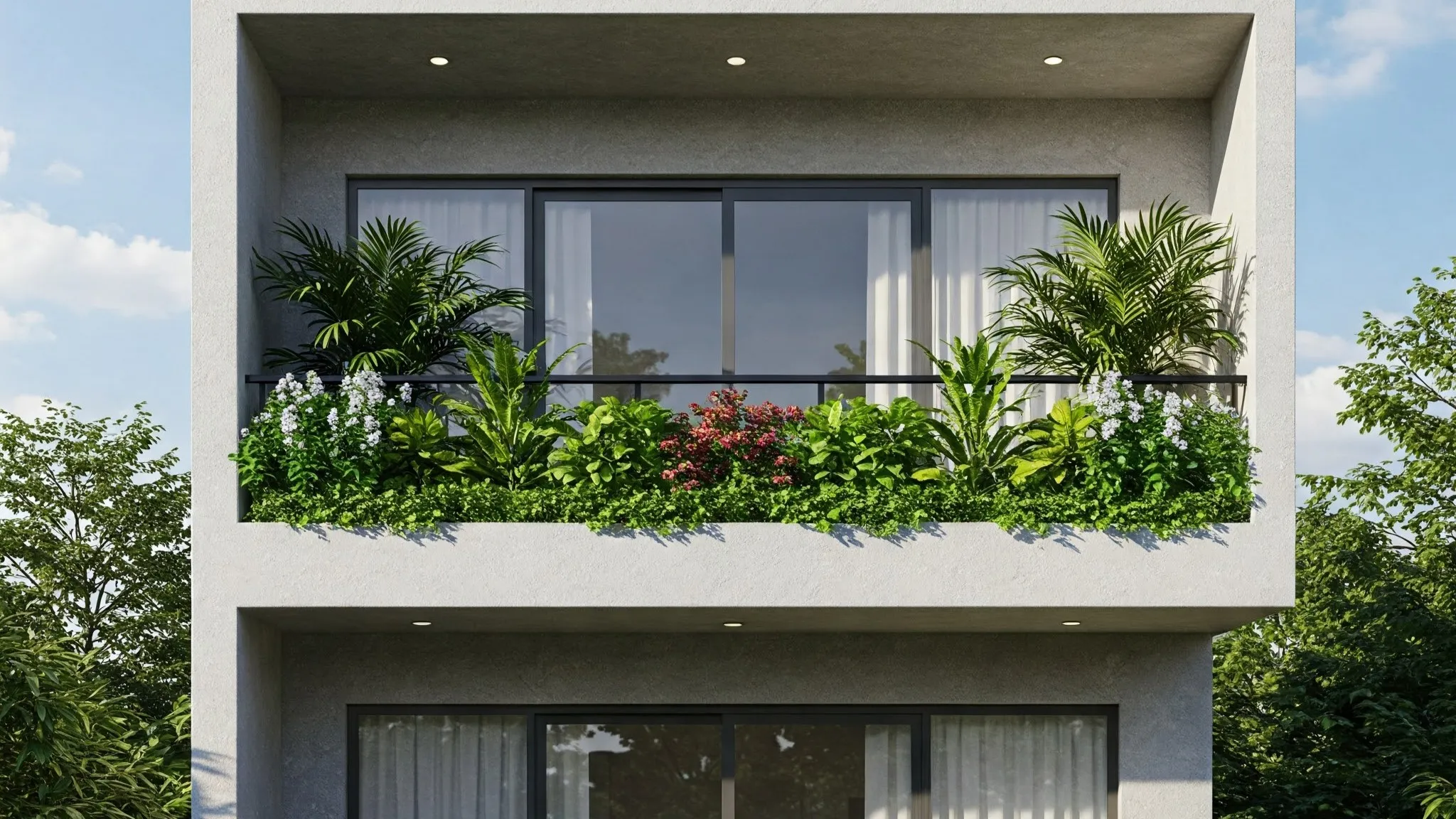 balkon rumah tingkat minimalis 2 lantai desain balkon sebagai mini garden tropis 12