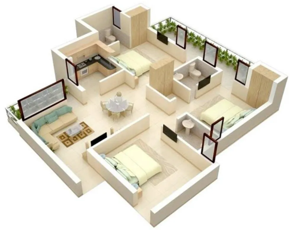 denah rumah 3 kamar clean