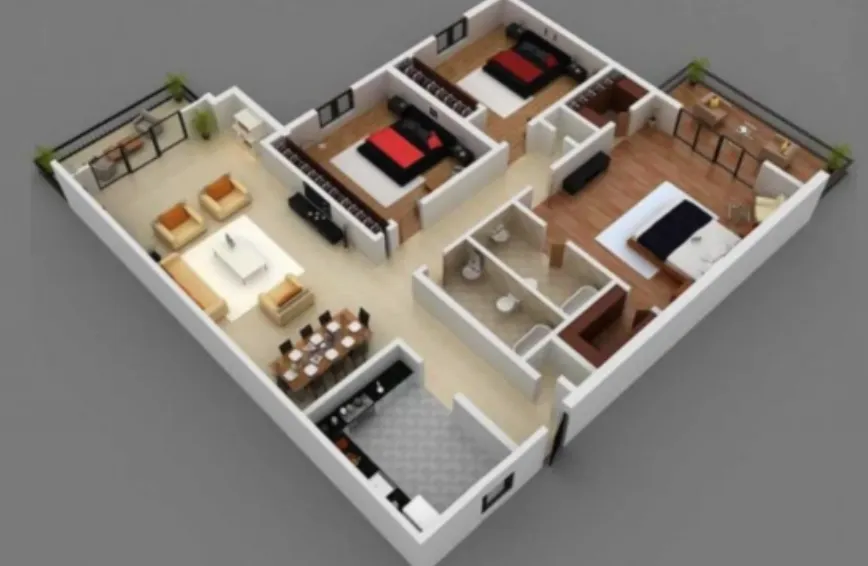 denah rumah 3 kamar modern