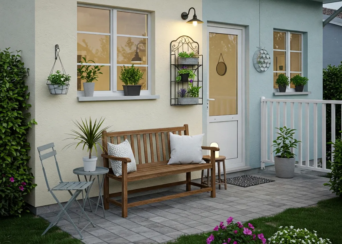 teras mungil rumah sederhana dengan tanaman gantung 21