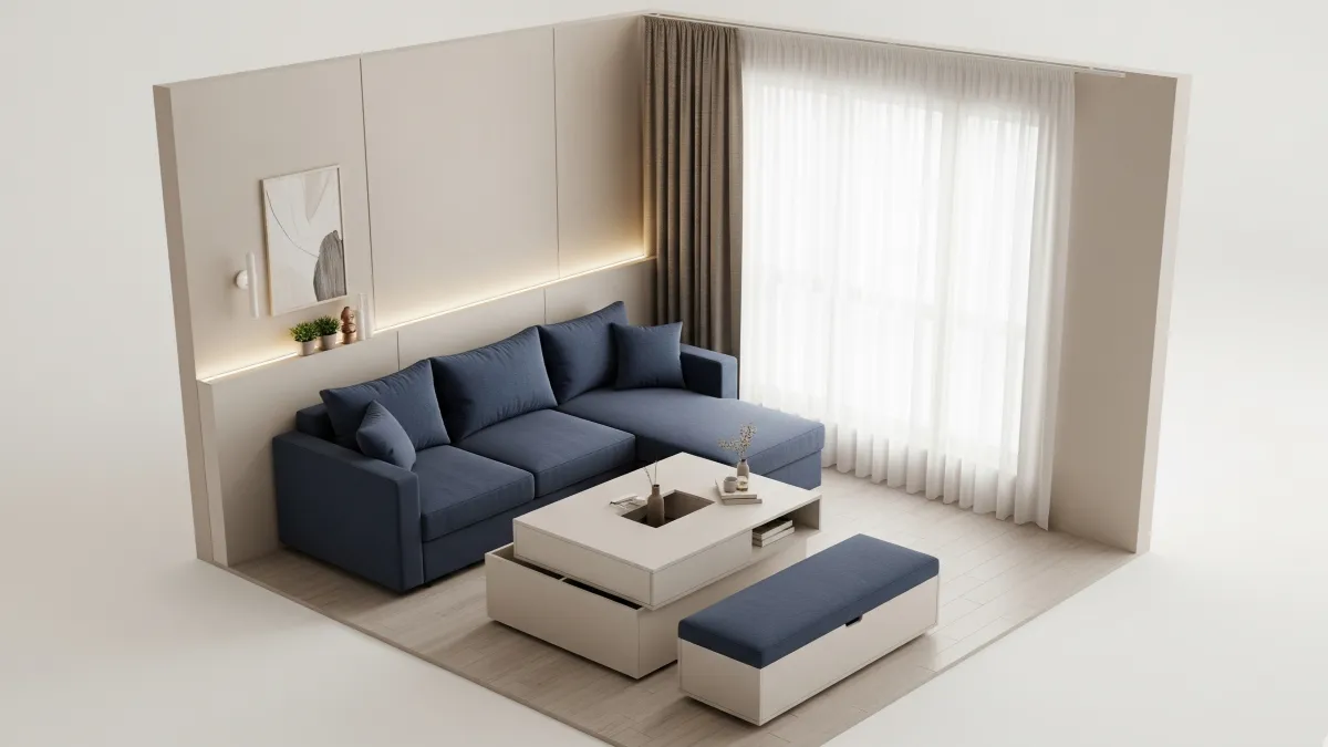 ruang tamu minimalis 3x3 dengan furnitur modular multifungsi 14