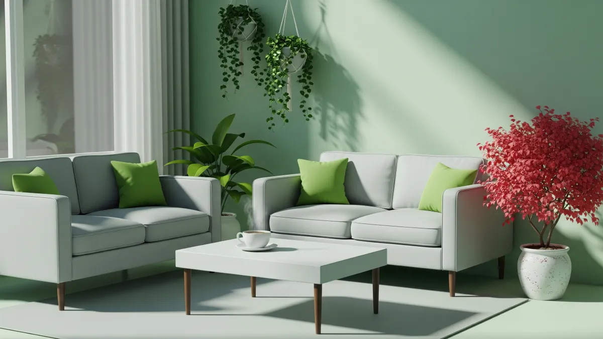 ruang tamu minimalis 3x3 dengan sentuhan hijau 22