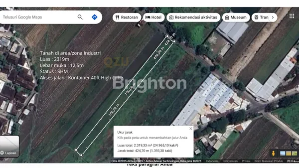 TANAH DI AREA/ZONA INDUSTRI SUKOHARJO. JALUR ANTAR KOTA. LUAS : 2319M. SHM
