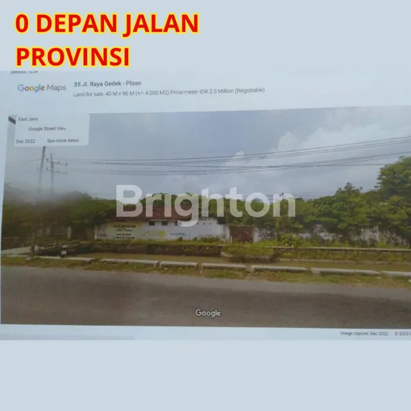 DIJUAL TANAH LUAS 4000M² EX PABRIK TAHU LOKASI STRATEGIS DI GEDONG, PLOSO - JOMBANG HARGA DIBAWAH PASARAN