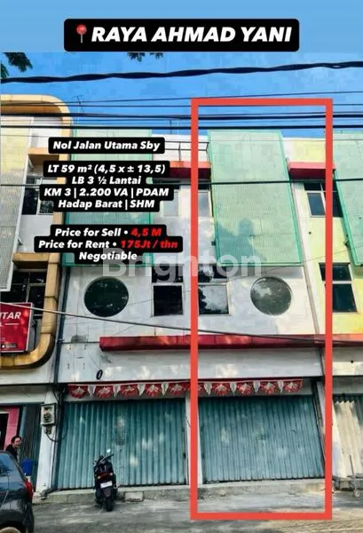 RUKO 3,5 LANTAI AHMAD YANI NOL JALAN RAYA LOKASI STRATEGIS TRAFFIC RAMAI PENDUDUK COCOK UNTUK USAHA APAPUN