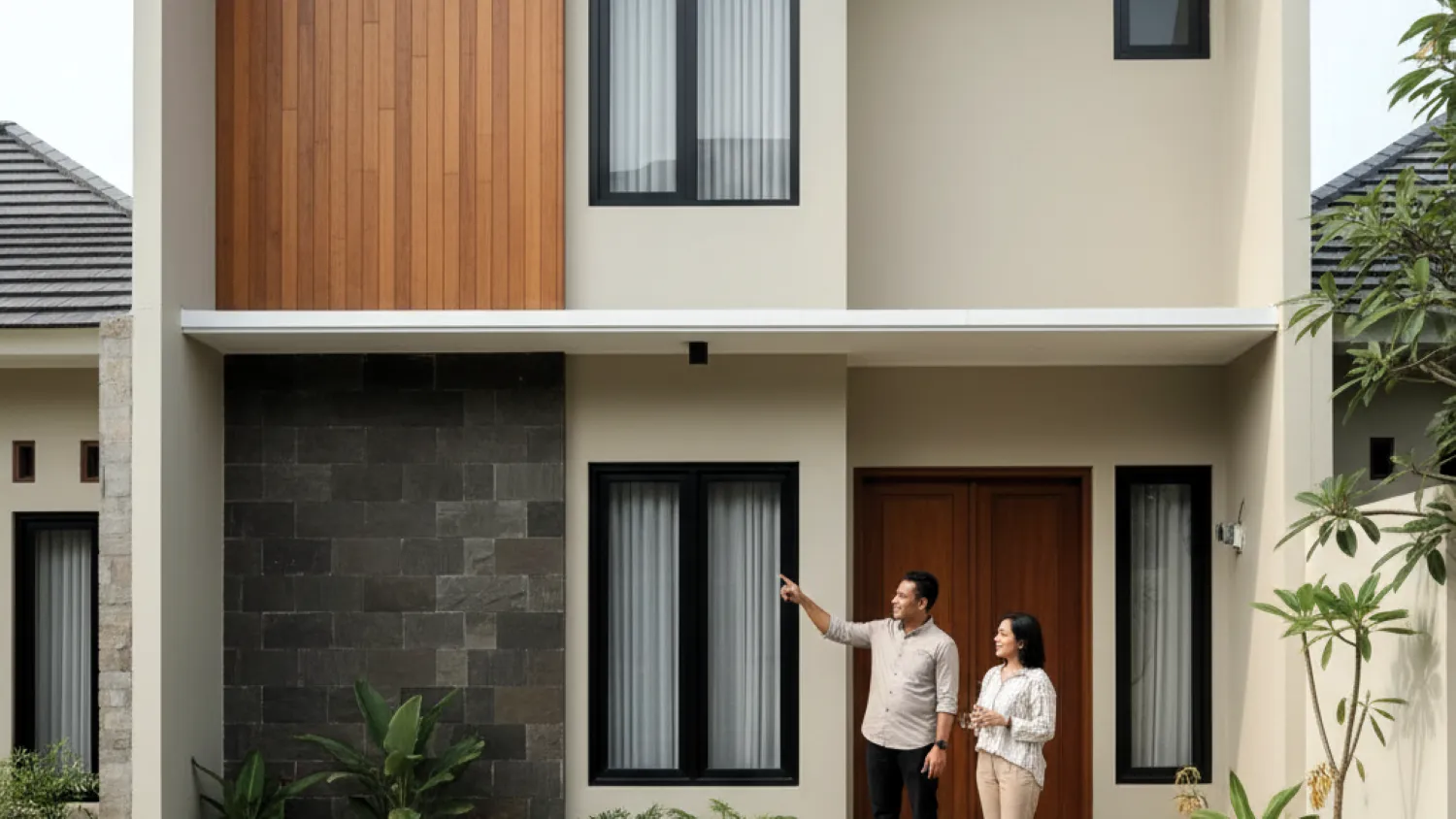 model rumah 2 lantai sederhana desain biaya 8 fasad material alam