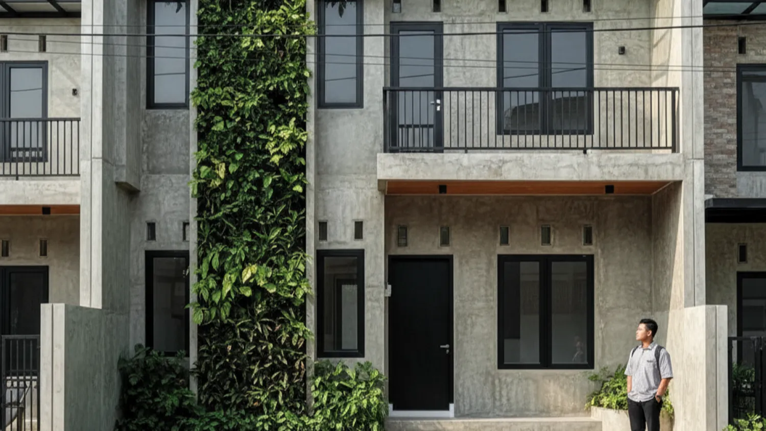 contoh rumah type 21 2 lantai 8 fasad industrial tropis