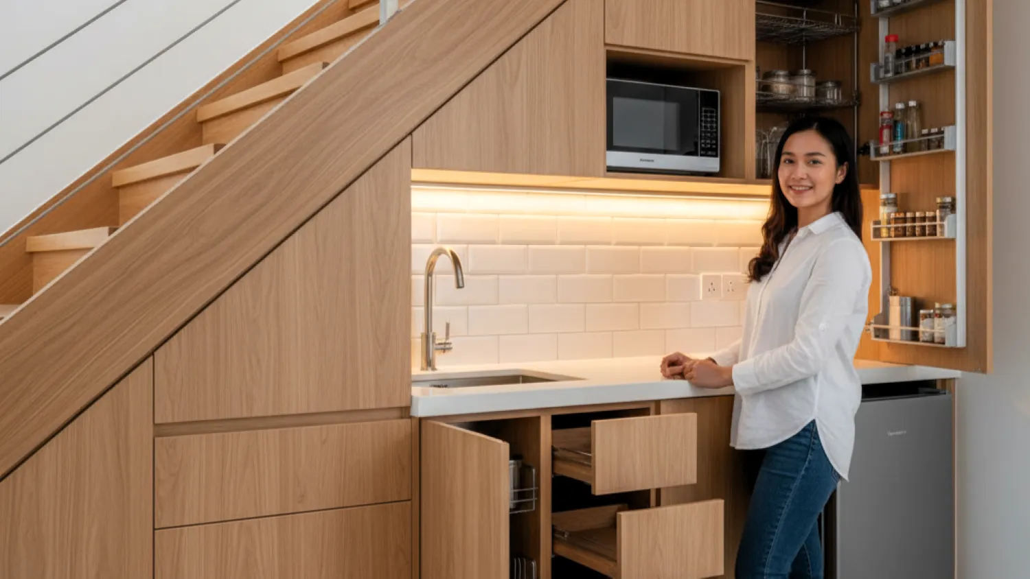 desain dapur dibawah tangga fungsional 3 optimalisasi ruang