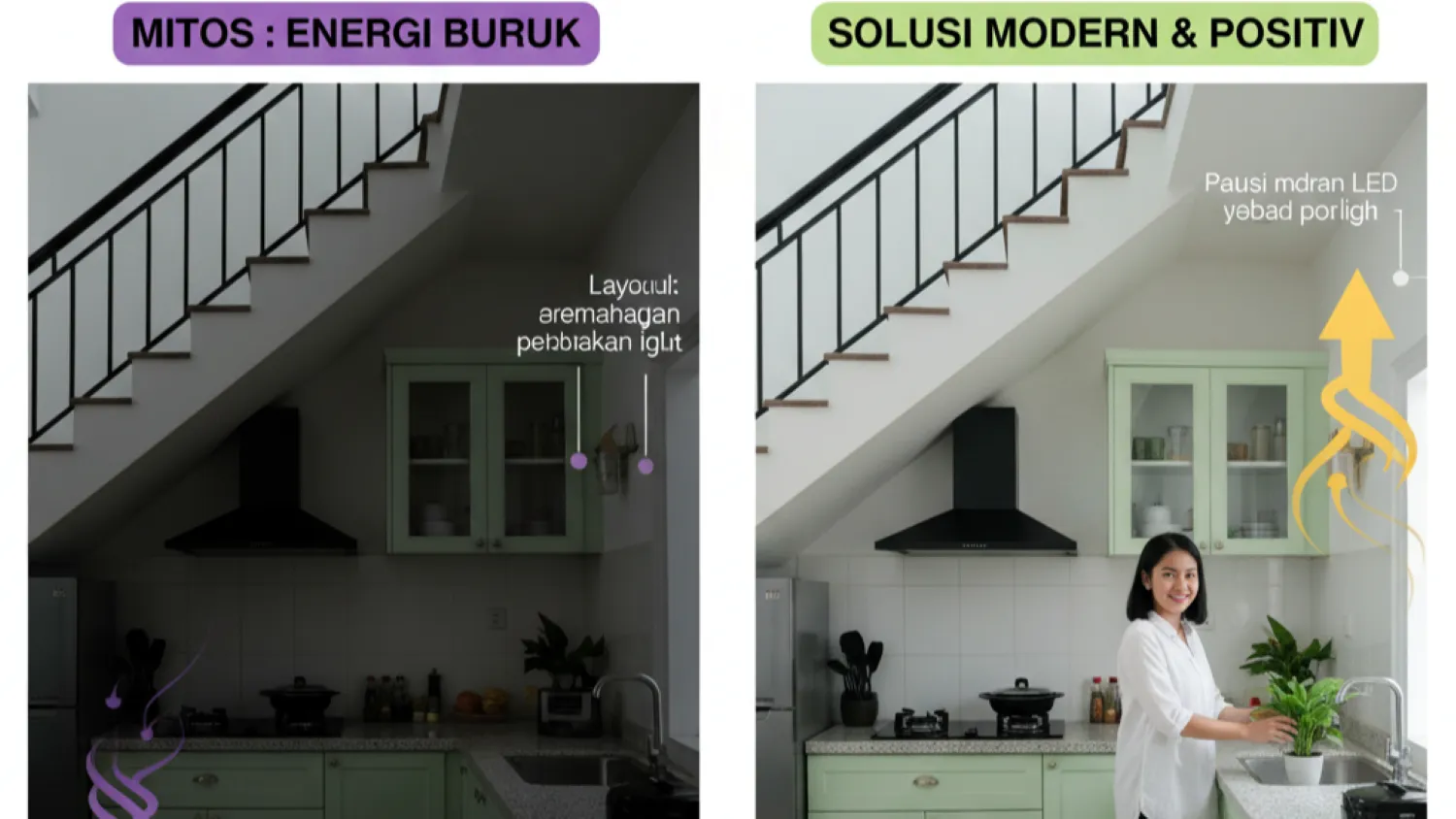 desain dapur dibawah tangga fungsional 10 mitos