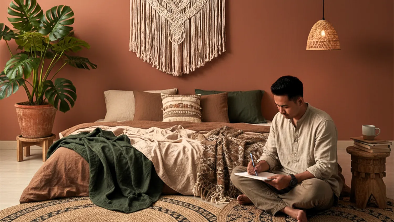 model kamar kasur lantai desain minimalis 6 earth tone3