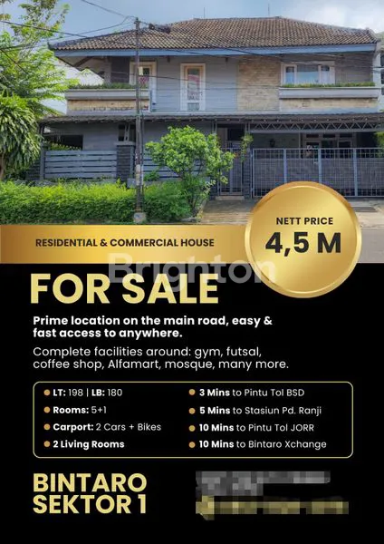 image RUMAH MEWAH MURAH HOEK 2 ARAH MUKA PINGGIR JALAN UTAMA BINTARO TANGERANG SELATAN  (1)