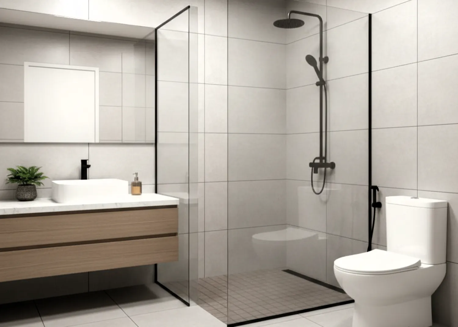 desain kamar mandi dalam kamar minimalis 6 penataan zona basah