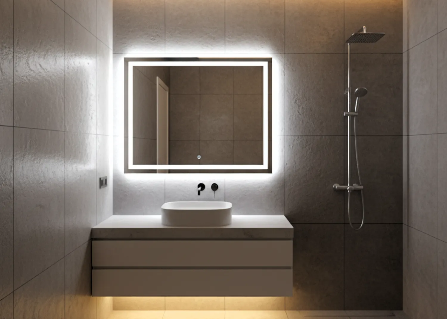 desain kamar mandi dalam kamar minimalis 11 pencahayaan fungsional