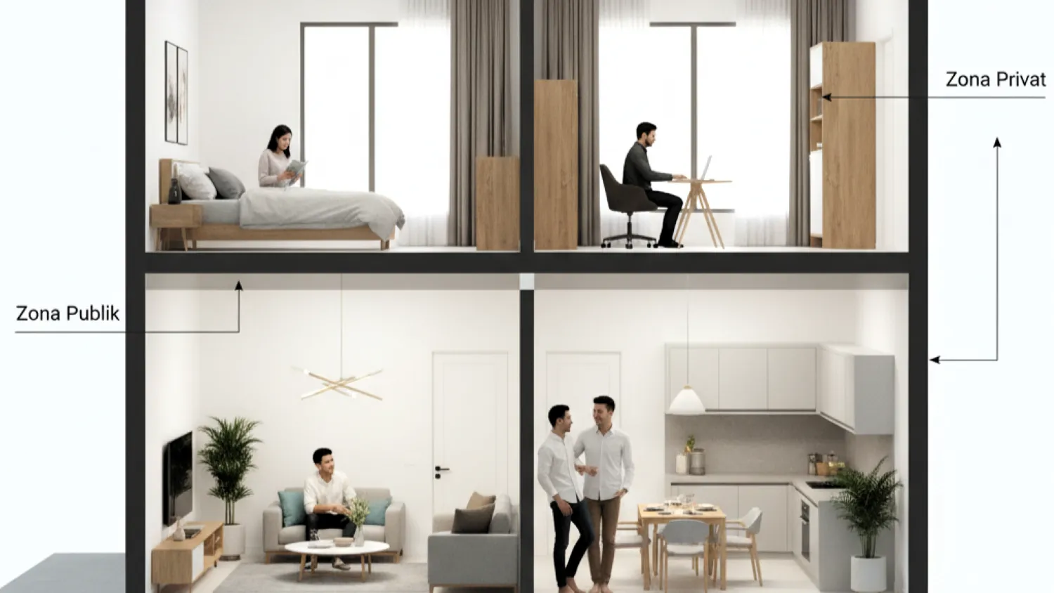 tipe rumah minimalis 2 lantai dijual investasi 4 pemisahan fungsi ruang