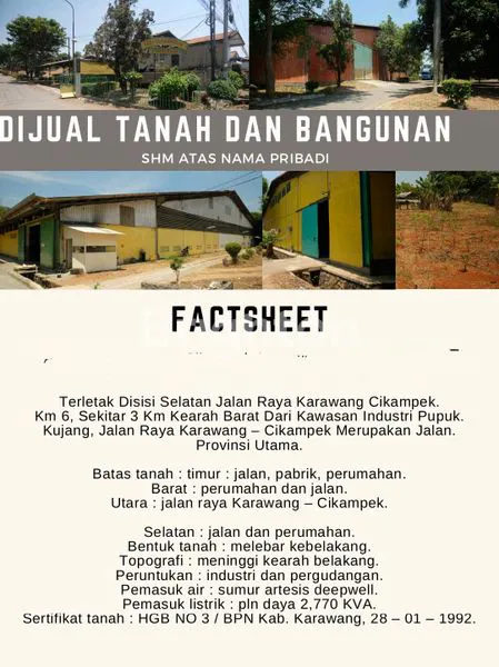 image DIBAWAH HARGA NJOP,  GUDANG DAN TANAH IJIN INDUSTRI SELUAS 13,62HA DI CIKAMPEK, KERAWANG, JAWA BARAT (KODE RMRG 2880) (6)
