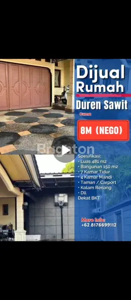 image RUMAH MEWAH STRATEGIS PINGGIR JALAN DEKAT BKT DUREN SAWIT – SHM, KOLAM RENANG, BEBAS BANJIR, HARGA 8 M NEGO! (3)