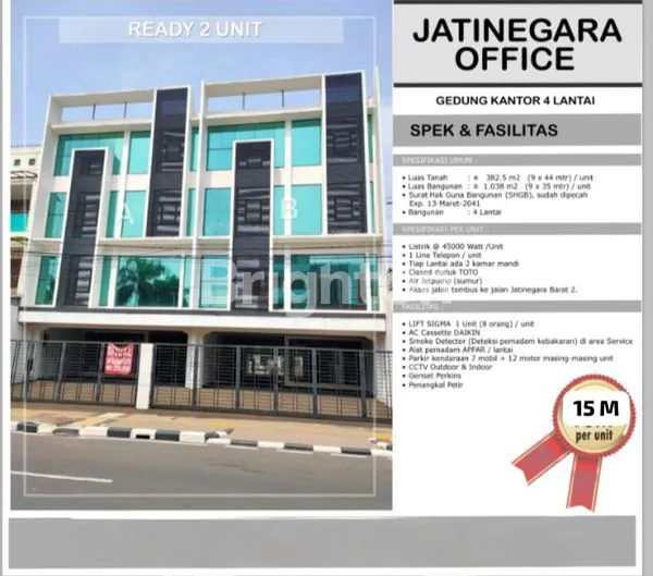 image DIJUAL CEPAT: 2 UNIT GEDUNG KANTOR 4 LANTAI SIAP PAKAI DI JATINEGARA - HARGA 15 M! (1)