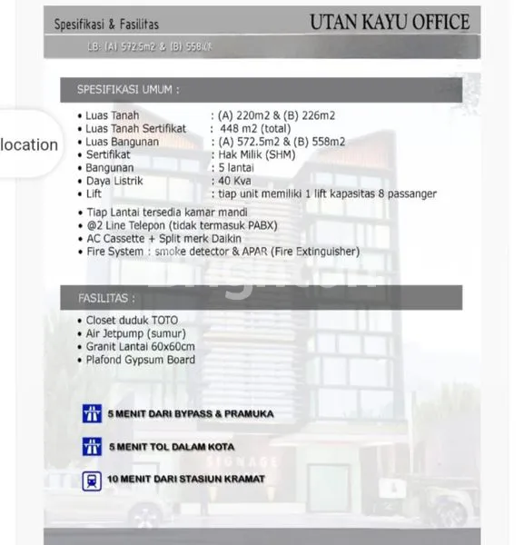 image GEDUNG KANTOR PREMIUM 5 LANTAI DI UTAN KAYU - LOKASI SUPER STRATEGIS, SHM, ADA LIFT! (2)