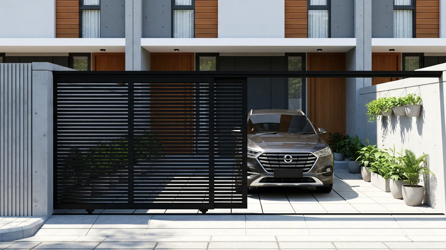 model pintu pagar besi dorong minimalis modern 3 efisiensi ruang