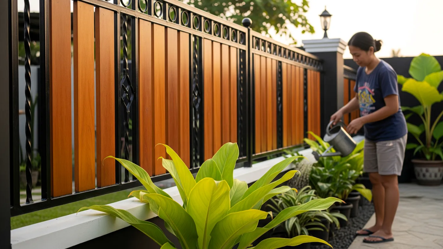 model pagar besi hollow galvanis terbaru 4 kombinasi galvanis woodplank