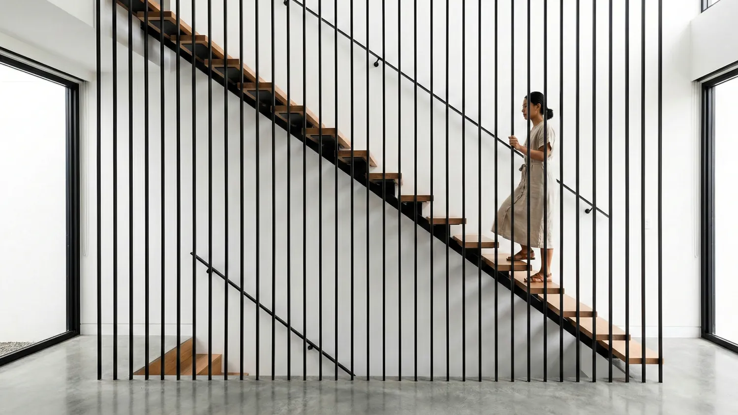 inspirasi railing tangga besi minimalis modern 4 model garis vertikal