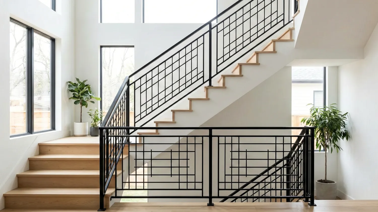 inspirasi railing tangga besi minimalis modern 6 model grid kotak