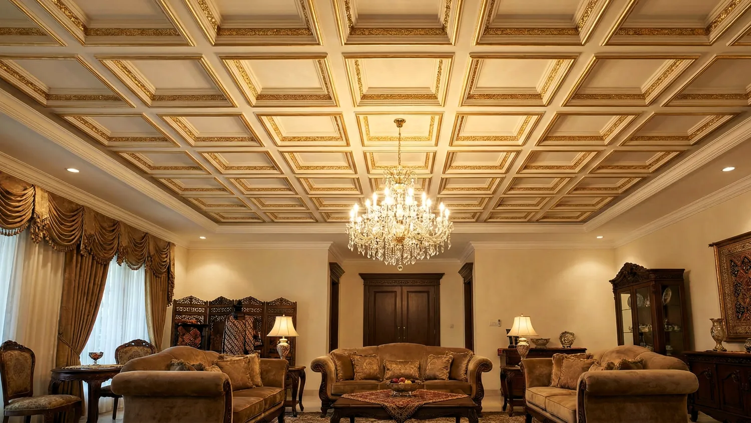 model plafon pvc ruang tamu modern 6 konsep waffle