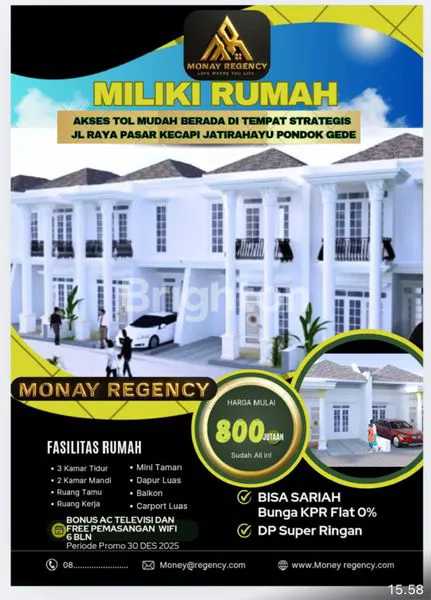 RUMAH MODERN SATU LANTAI BEBAS BANJIR SERTA LOKASI SANGAT STRATEGIS DI MONAY REGENCY BEKASI