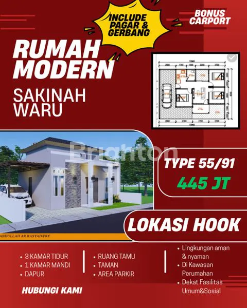 image RUMAH POJOK (HOOK) CUMA 445 JUTA! \UD83D\UDE31 TYPE 55/91 SIAP HUNI DI WARU BAKI (1)