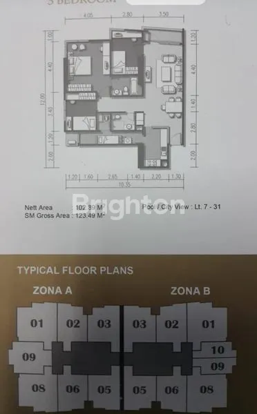 image DISEWAKAN APARTMENT TRILIUM DEPAN SURABAYA PLAZA FULL FURNISH 3 BR (3)