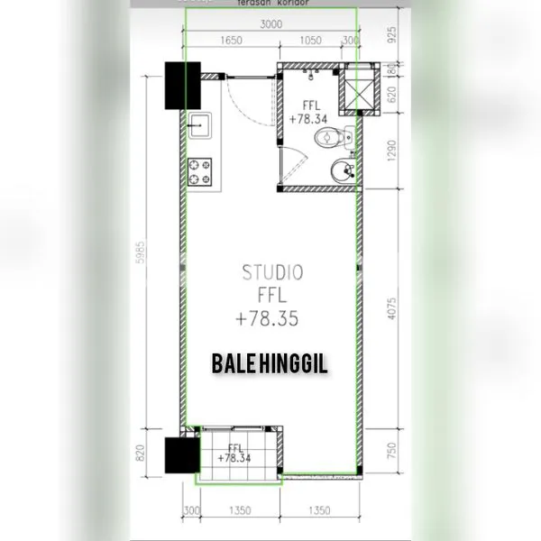 image MURAH BALE HINGGIL STUDIO LANTAI 11 KOSONGAN ADA AC 1 (2)