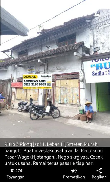 RUKO DIJUAL AREA PASAR. RAMAI. BANGUNAN TINGGAL FINISHING