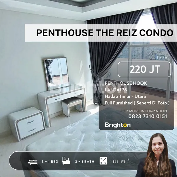 image PENTHOUSE THE REIZ CONDO UK 141 M2 LANTAI 28 FULL FURNISHED  ( 1 MENIT KE MALL DELIPARK PODOMORO ) (1)