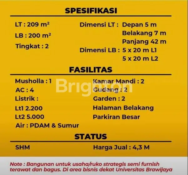 image RUKO LUAS & STRATEGIS DI NO JALAN RAYA DINOYO DEKAT UNIBRAW KOTA MALANG (7)