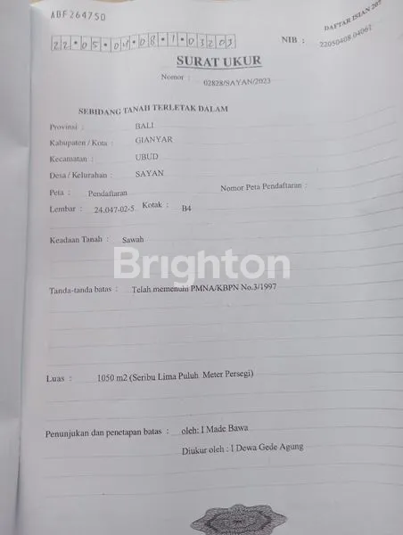 image TANAH KAV 10,5 ARE DS SAYAN UBUD. HARGA 250 JT/ ARE (8)
