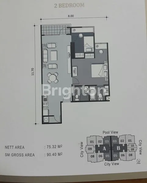 image TRILLIUM APARTMENT SURABAYA, 2BR 90M², CITY VIEW, FURNISHED (7)