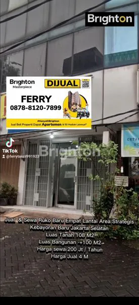 RUKO BARU RENOVASI EMPAT LANTAI AREA STRATEGIS KEBAYORAN BARU JAKARTA SELATAN