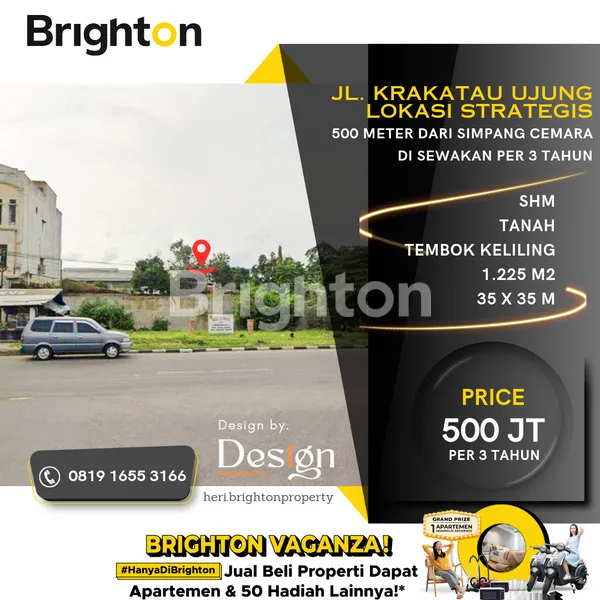 TANAH JL. KRAKATAU UJUNG. LOKASI STRATEGIS. 500 M DARI JL. CEMARA. 4 MENIT KE TOL